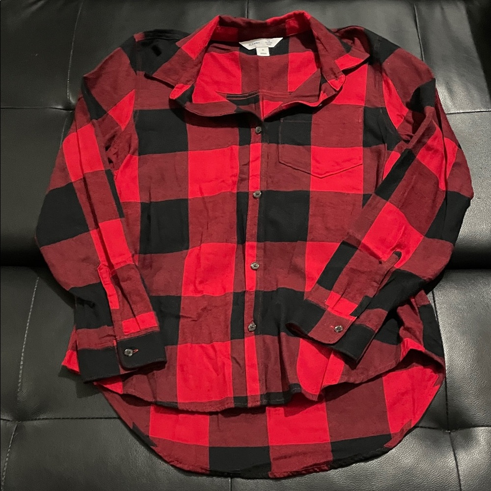 Old Navy Red and Black Checkered Shirt Womens